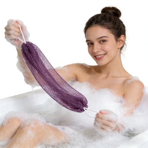 Authentic African Net Sponge Extra Long African Exfoliating Net for Body & Back Scrubber for Shower (3Pac Pink+Deep Purple, Count, 1) - style: 3Pac Pink+Deep Purple