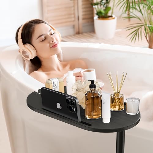 Bathtub Tray Table, Freestanding Bath Side Table Tub Tray Caddy, 3 Layer Bamboo Bath Board Shelf, Bathtub & Bathroom Accessories, New Home Gift for Mom, Housewarming, Anniversary, Wedding - color: Black