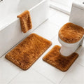 RUN HELIX Shaggy Bathroom Rugs Sets 3Piece Bath Mat for Bathrom Non-Slip Bathrom Mats Water Absorbent Bath Rug Floor Mats Soft Washable Shower Rug with U-Shaped Contour Rug Toilet Lid Cover Brown - color: Brown
