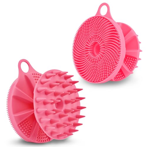 INNERNEED 2in1 Silicone Body Scrubber & Scalp Massager Shampoo Brush, Pink | Food-Grade Soft Material, More Hygienic, Easily Lather, Convenient for Travel, Gym, Business,etc - color: Pink