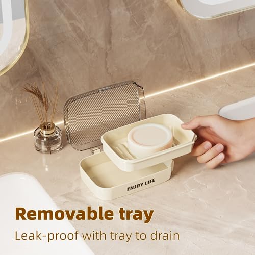 Soap Holder with Lid, 2 Packs Draining Soap Box for Shower, Bar Soap Holder Case Container, Portable Bar Soap Holder Dish, Travel Soap Case for Bathroom, Shower- Clear Black