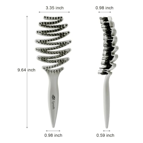 Wet Natural Boar Bristle Hair Brush for Fine Hair - A Great Gift | Smoothing Vented Detangling, Hair Texture, Gentle Scalp Feel, for Women and Men, Paddle, Frizz, Thin Hair, High Quality - color: Light Gray