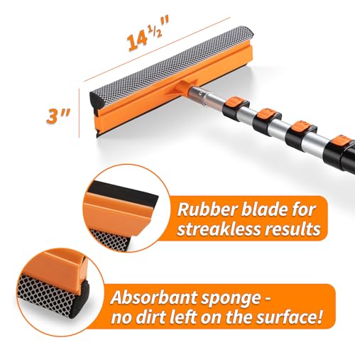 5-30 ft Window Washer Squeegee Kit with Extension Pole (36+ Foot Reach) // Long Handle Squeegee for Window Cleaning & Car Cleaning Multi-Use//Telescopic Professional Window Cleaning Squeegee for Home - size: 30 Feet