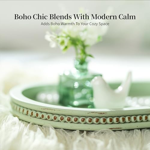 Hanobe Decorative Trays for Coffee Table: Sage Green Oval Bathroom Trays - Wood Modern Farmhouse Decor for Home Kitchen Counter Entryway Table - color: Sage Green