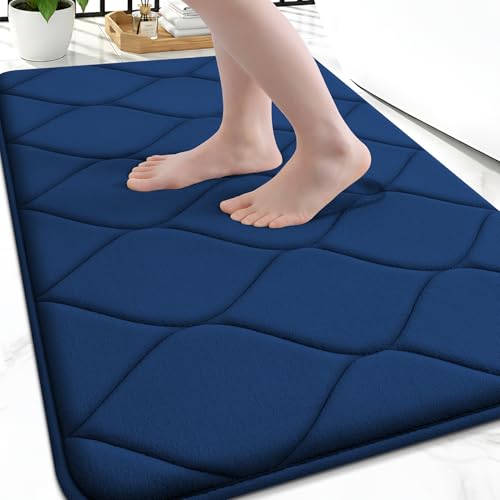 Smiry Memory Foam Bath Mat 30''x20'', Ultra Soft Non-Slip Bathroom Rug, Plush Water Absorbent Quick Dry and Machine Washable Floor Mat for Shower, Tub & Home Decor, Navy Blue - color: Navy Blue, size: 30''x20"