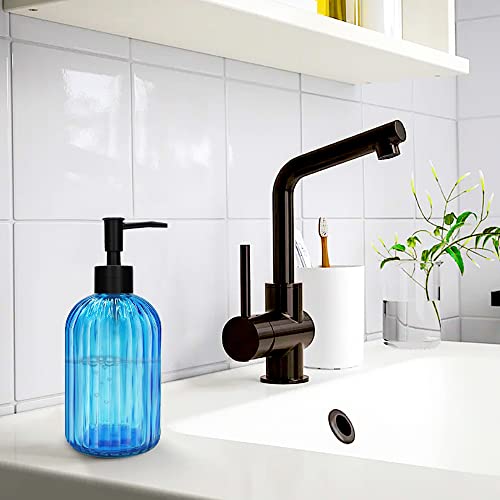Pack of 2 Glass Soap Dispenser with Black Pump, 400 ml Refillable Pump Dispenser for Kitchen, Bathroom, Order, Laundry Room, Liquid Glass Bottle for Washing Up Liquid, Shampoo, Conditioner (Blue) - color: Blue