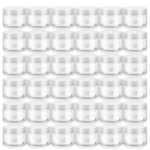 Loretoy 36 Pack 4 OZ Plastic Jars with Lids, BPA Free, Reusable, Refillable Transparent Cosmetic Containers for Bath Salts, Cosmetics, Powders, Beauty Product and Small Accessories - White - color: White, size: 4 Ounce