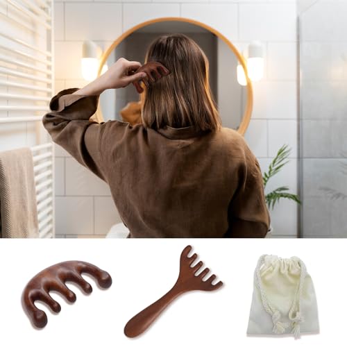 2 Pack Wooden Scalp Massage Tool, Sandalwood Manual Scalp Massager Wood Comb, Head Gua Sha Brush for Women Men Hair Growth - style: Classic&6 Claws