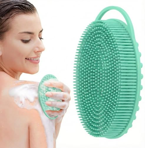 Silicone Body Scrubber, Exfoliating Loofah Alternative for Women Men, Soft Silicone Body Shower, 2 in 1 Bath and Shampoo Brush for Sensitive Skin, Back,Showering,Brush Exfoliator (Green) - size: Green