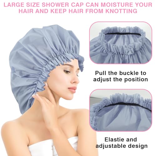 2 PCS Large Shower Cap for Braids - Waterproof Shower Cap for Women, Reusable XL Plastic Shower Caps Jumbo Bath Bonnet for Long Thick Curly Hair, Locs, Twist Braids (Black, Grey) - color: Black+Grey
