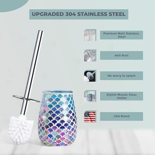 Escenzy Mermaid Toilet Brush and Holder Set | Mosaic Glass Decorative Holder | 304 Stainless Steel Toilet Bowl Brush | Luxury Mermaid Bathroom Decor - color: Mermaid