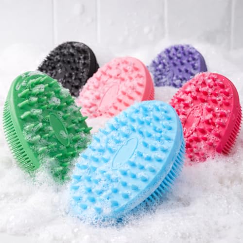 All-in-One Exfoliating Shower Brush – Gentle Silicone Loofah for Sensitive Skin with Dual-Purpose Scalp Massage for Spa-Quality Showers Daily (1pck) (Purple) - color: Purple