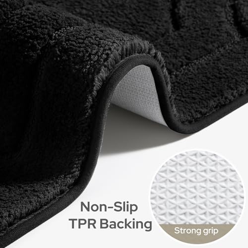 HOMEIDEAS Black Bathroom Rugs Sets 2 Piece, Extra Soft and Absorbent Microfiber Plush Bath Mat with Non Slip Backing - color: Black