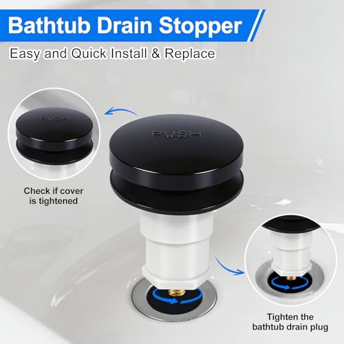 1 Pack 1068204 Bathtub Drain Stopper Replacement and Cover Compatible with Kohler Bathtub K-7272 K-7271 K-7259 K-7265, Bathroom Pop Up Tub Drain Stopper with 3/8'' Thread Studs (Matte Black Cover) - color: Matte Black Cover