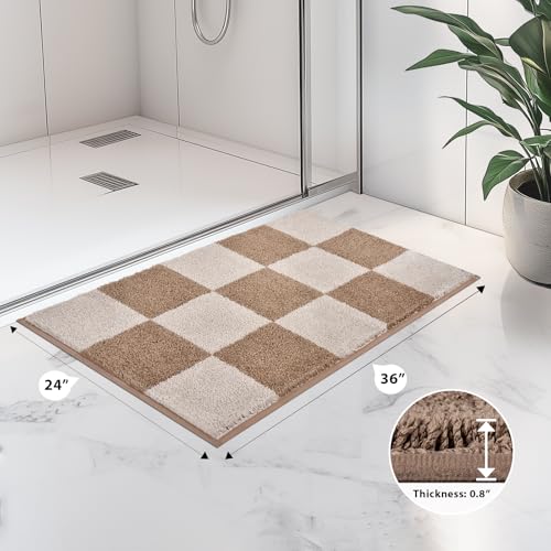 anllugs Bathroom Rugs 24" x 36", Non-Slip Extra Soft Absorbent Bath Rugs, Machine Washable Quick Dry Bath Mats for Bathroom Floor, Shower, Bathtub and Sink, Checkered Beige & Grayish Brown - color: Checkered-beige & Grayish Brown, size: 24" X 36"
