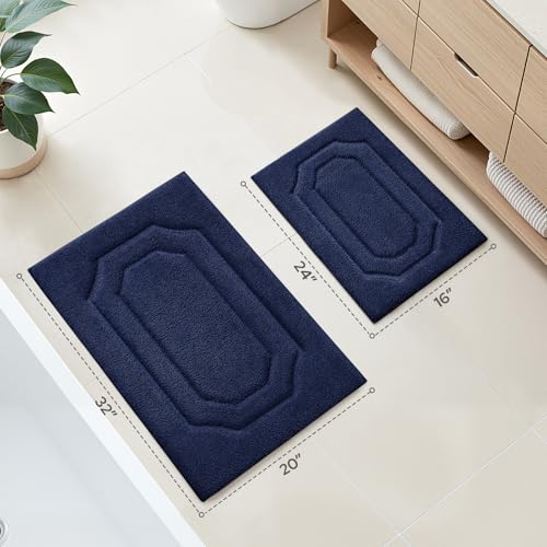 HOMEIDEAS Navy Blue Bathroom Rugs, Extra Soft and Absorbent Microfiber Plush Bath Rugs Sets 2 Piece with Non Slip Backing, for Shower - color: Navy Blue