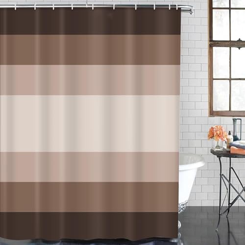 ArtSocket Brown Beige Ombre Bathroom Set with Shower Curtain and Bath Rugs and Accessories,Modern Striped Lines Non-Slip Shower Curtain Set,Bathroom Decor 3 Pcs - color: Brown Striped Ombre