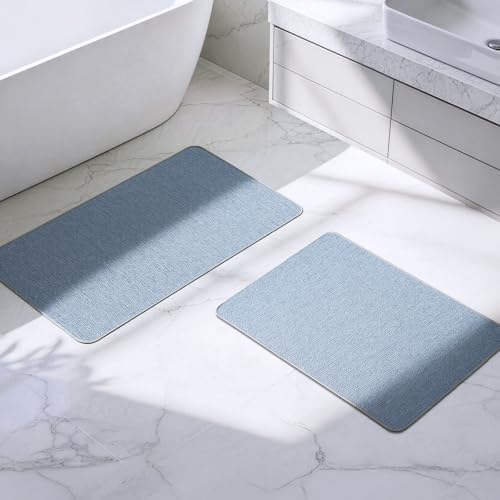 HOMTEB Bathroom Rugs Sets 2 Piece, Thin Bath Mat Absorbent Quick Dry, Machine Washable, Rubber Backing for Non Slip, Low Pile Cozy Cloth Bathroom Rug Set for Tub/Sink/Shower (27"x17" & 36"x24", Blue) - color: Blue, size: 27"x17"+36"x24"-2pack