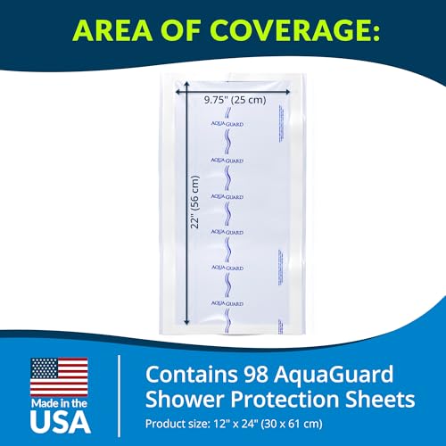 TIDI 50013-CSE AquaGuard Sheet – 12” x 24” – (Area of Coverage: 9.75” x 22”) – Shower Protection Sheet – Self-Adhesive Moisture Barrier – Wound Cover for Showering – 98 Sheets – Home Medical Supplies - size: 12" x 24", style: Case of 98 Sheets
