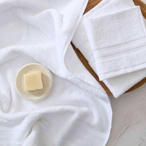 Martha Stewart - Bath Towels, Soft & Absorbent 100% Cotton Towels, Plush 700 GSM, 6-Piece Bathroom Towel Set with Textured Dobby Weave (Skyland Manor White) - color: Skyland Manor White