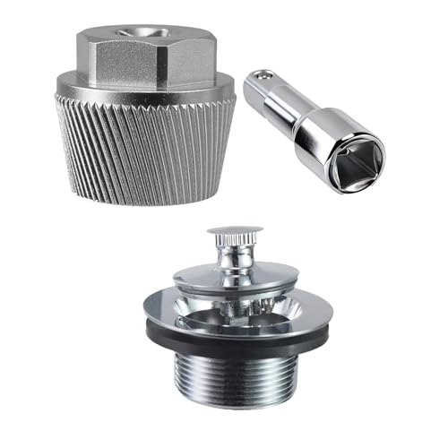Tub Drain Removal Tool and Bathtub Drain Assembly Kit, 1.5 Inch Tub Drain Extractor Wrench with Lift-n-Turn Drain Stopper, 1-1/2" x 11.5 Coarse Thread, Chrome Plated Plumbing Repair Kit - color: Silver, size: Tub Drain Kit