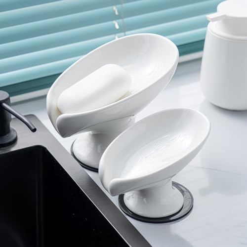 Agyiuns Soap Dish, Soap Holder Self Draining Leaf Shape Soap Dishes，White Ceramic Draining Soap Tray for Shower, Bathroom Sink, Kitchen (Large Size-White, 1) - color: Large Size-white