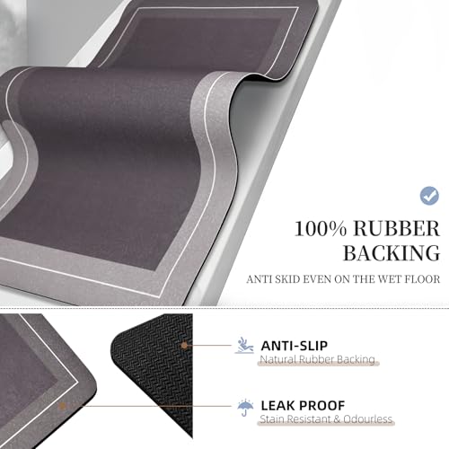 Large Bath Mat Rug, Rubber Non Slip Bath Mat Super Absorbent Quick Dry Bathroom Floor Mat Thin Bathroom Rugs Fit Under Door-Shower Rug for in Front of Bathtub Shower, Brown, Easy to clean, 23.6"x35.4" - color: Brown, size: 23.6"x35.4"