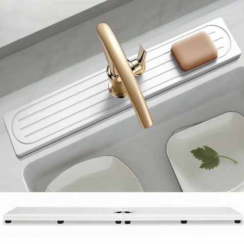 Faucet Mat for Kitchen Sink with Raised Feet, Stone Sink Mat Quick Dry around Faucet, Water Absorbent Stone Tray, Sink Splash Guard & Protectors, Stone Drying Mat for kitchen Counter - color: White Gray Style 1, size: 23.7" x 4"