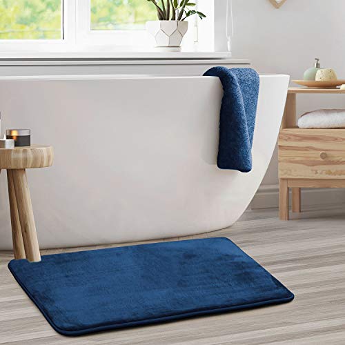 Clara Clark Bathroom Rugs, Velvet Memory Foam Bath Mat, Non-Slip, Machine Washable Bath Rugs - Dries Quickly, Ultra Soft Plush Bath Mats for Bathroom, 20 x 32, Royal Blue - color: Blue, style: 20 x 32
