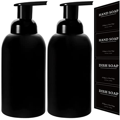 rejomiik 2 Pack Foaming Thick Glass Foam Hand Soap Dispenser for Bathroom or Kitchen Sink, 13 oz Pump Bottles for Hand soap, Body Wash, Matte Black - color: Black