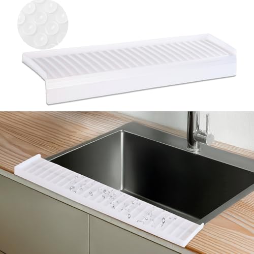 Sink Edge Protector with Suction Cup 4"x24", Silicone Sink Splash Guard for Kitchen & Bathroom, Protect Countertop from Scratches, Stains, for Stainless Steel Granite Quartz-Clear - color: Clear, size: 4in x 24in