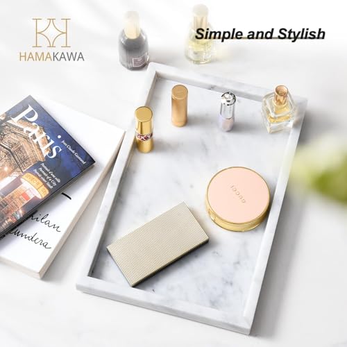 Italian White Marble Vanity Tray, Real Natural Bathroom Tray 12 inch, Carrara White Stone Trays, Large Perfume Trays, Cosmetic Organizer - color: Carrara White Rect 12-in