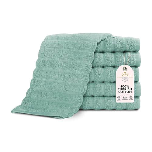 Classic Turkish Towels CTT Luxurious 100% Turkish Cotton Washcloths 6 Pack, Highly Absorbent & Quick Dry, Face Towels Wash Cloths for Hotel, Spa & Gym | 13"x13" (Spa Green) - color: Spa Green, size: 6-Piece Washcloth Set