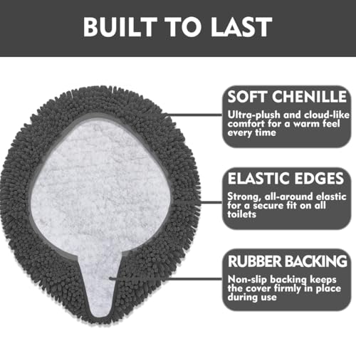 RUN HELIX Bathroom Toilet Lid Cover,Chenille Machine Washable Seat Covers, 17.5x15, Stays in Place Rubber Backing, Fits Most Round, Elongated and Oblong Lids, Accessories Decor, Dark Grey - color: Dark Grey, size: Lid 17.5"x15"