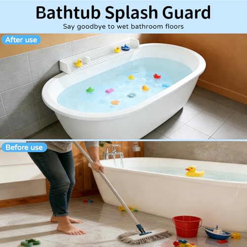 Splash Guard for Bathtub, 31-Inch Silicone Tub Toy Tray for Kids | Bathtub Splash Guard for Kids, Tub Edge Guard with Toy Holder Shelf to Help Reduce Spills and Keep Floors Dry - color: White