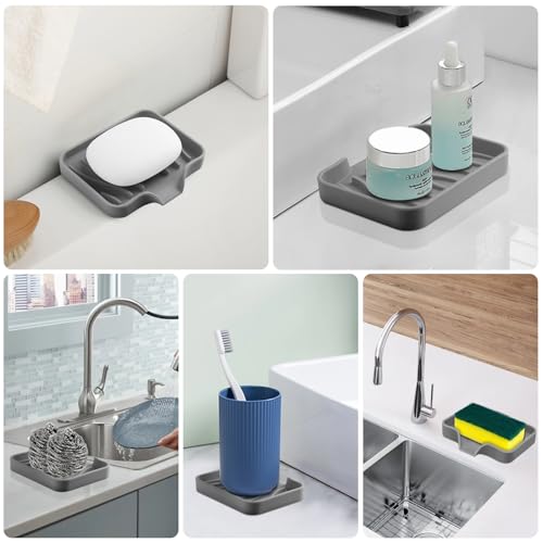 Silicone Soap Dish with Drain, SAISN Kitchen Soap Tray for Shower 2 Pack Self Draining Soap Dish Soft Bathroom Soap Holder for Kitchen Sink Flexible Portable Soap Saver, Grey - color: Grey