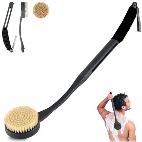 Back Brush Long Handle for Shower, 20.5” Back Bath Brush for Shower, Back Scrubber, Exfoliation and Improved Skin Health for Elderly with Limited Arm Movement, Disabled - color: Grey