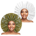 Extra Large Shower Cap 2 PCS Waterproof Shower Caps for Women, Super Jumbo Shower Cap, Reusable Super Large Bath Caps Hair Cap for Long Thick Curly Hair, Locs, Twist Braids - Green + White - color: Green + White