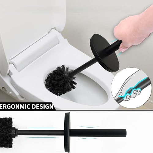 Vince Camuto Toilet Bowl Brush with Holder, Durable Bathroom Cleaning Tool, Modern Design for Easy Toilet Maintenance, Bathroom Cleaner Brush for Efficient Cleaning and Hygiene - color: Matte Black