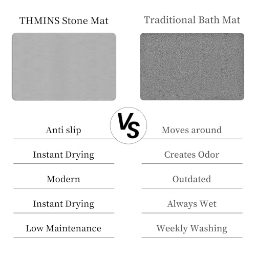 THMINS Non-Slip Stone Bath Mat with Rubber Bottom, 24''x16'' Diatomaceous Earth Shower Mat, Super Absorbent, Self-Quick-Drying, Easy to Clean for Bathroom/Ktichen, Gray - color: Gray 1 Pack