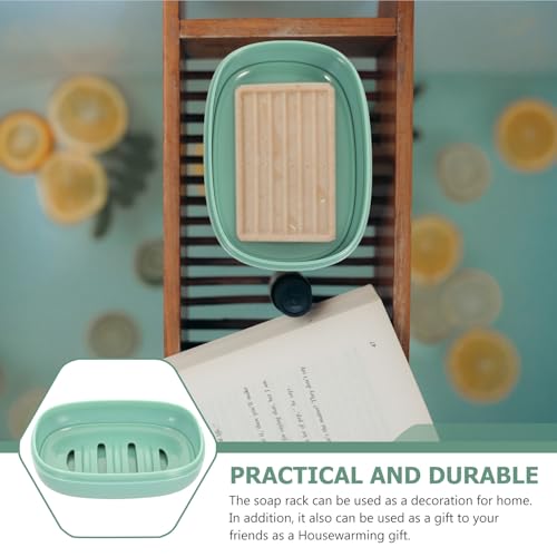 NUOBESTY Portable Waterproof Soap Dish with Lid 2pcs Set (Green Square Green Rectangle) Household Soap Case for Travel and Bathroom with Drainage for Home Use