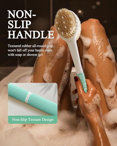 Shower Brush for Massage Dry Brushing: Back Scrubber for Shower with 18.1 in Anti Slip Long Handle - Bath Body Brush for Lymphatic Drainage Exfoliator Improving Skin Health for Women Men Elderly Green - size: Long Handle 18.1 in-Light Green
