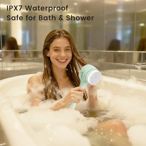 Electric Back Scrubber for Shower - Waterproof Rechargeable Exfoliating Brush for Deep Cleansing, Soft Bristles for Sensitive Skin, Dry/Wet Use for Back, Arms & Legs - color: Mint Green