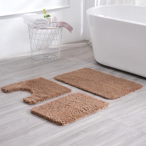 3 Pieces Luxury Bathroom Rug Set with U-Shaped Toilet Rug, Non-Slip Rubber Bottom, Thick Microfiber Fluffy Plush, Water absorption, Quick Dry, Ultra Soft, Bath Mats for Bathroom, Tub(Champagne) - color: Champagne