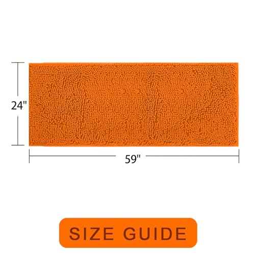 Chenille Bath Rug Runner, Ultra Soft Absorbent Bathroom Mat, Non-Slip PVC Backing, Machine Washable, 59x24, Orange - color: Orange, size: 2' x 4'11" (59"x24")
