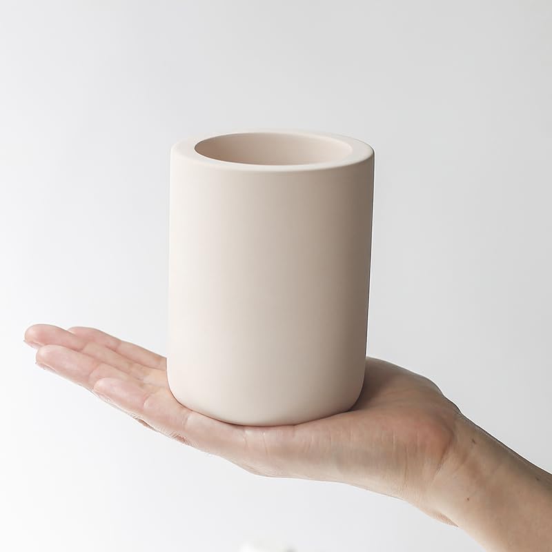 Selegna Diatomite Drying Stone Toothbrush Holder, Modern Ceramic-Look Countertop Cup with Drainage for Bathroom, Quick Drying Electric Toothbrush & Toothpaste Organizer, Stoneware Finish - color: Beige