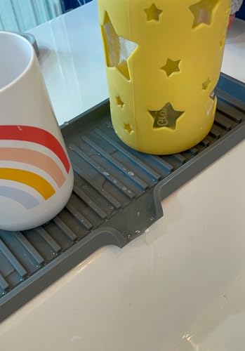 Silicone Soap Dish Tray and Sponge Holder with Drain Chute, Rectangular, Kitchen and Bathroom Sink Organizer (Light Grey, 12"x4") - color: Light Grey, size: (LG) 12"x4"