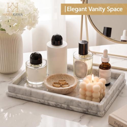 Italian Real Natural Marble Bathroom Vanity Tray 12 inch, Carrara White Stone Jewelry Tray, Rectangle Perfume Trays, Large Tank Trays, Cosmetic Organizer - color: Carrara White Rect Tiered 12-in