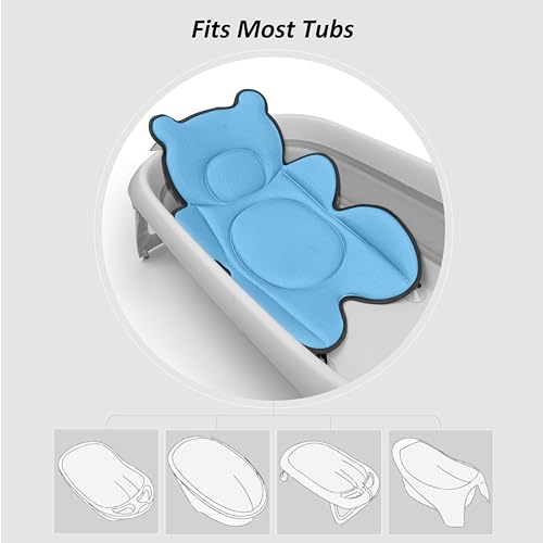 Infant Baby Bath Cushion,Fits Inside Most Baby Bathtubs, Breathable Soft Baby Bath Support Seat,Baby Bath Pad Bath Pillow for Bathtub,Newborn Bath Mat with 4 Suction Cups (Blue) - color: Blue