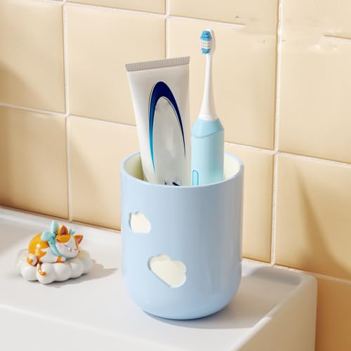 Cartoon Little Monster Two-Color Bathroom Toothbrush Cup Household Cartoon Water Cup. (Blue & Off-White) - color: Blue & Off-white